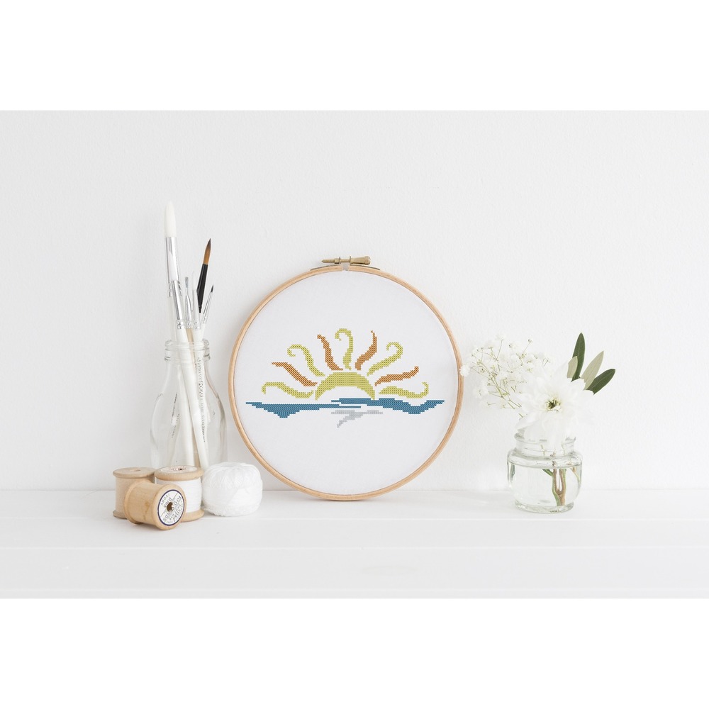 Sun Sunrise Sunset Ocean Silhouette Counted Cross Stitch Pattern Chart KIT - Picture 3 of 5